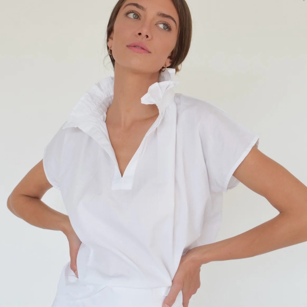 Elegant White Ruffled Women's Blouse